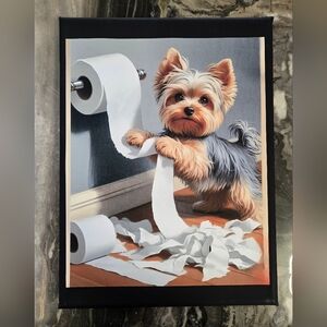 Cute Yorkie Puppy Dog Print Wall Art - 9x12 Framed Canvas
